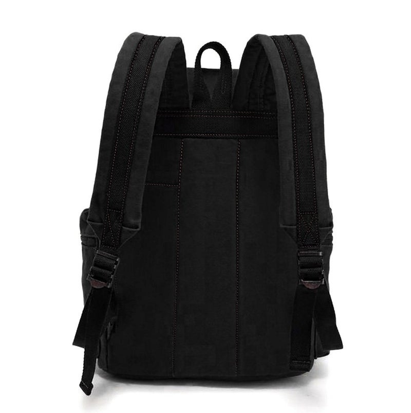 HuaChen Vintage Canvas Backpack, Casual Daypack Travel Rucksack with Leather for Men Women, 14â€³ Laptop Compartment & Hidden Antiâ€‘Theft Pocket, Hiking/School - M32 Black - Image 3